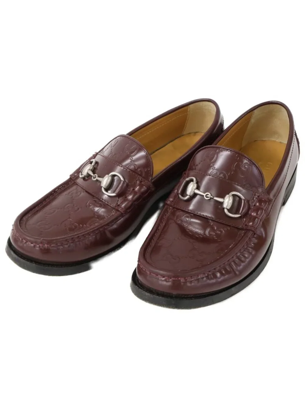 Gucci GG Pattern Leather Horsebit Loafers 7.5